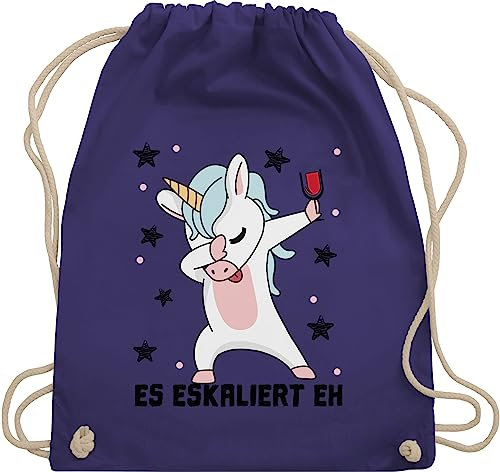 Turnbeutel Rucksack - Party & Alkohol Damen - Es eskaliert eh Einhorn mit Weinglas - Unisize - Lila - einhornrucksack saufrucksack sauf wein beutel geschenke für weintrinker festival clothes alki