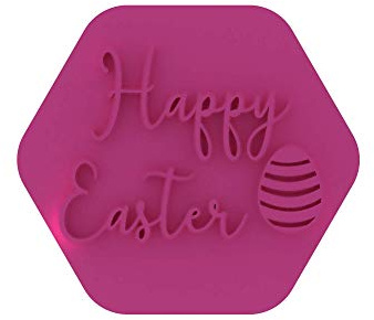 LissieLou Happy Easter with Egg Style 5 Cookie Stamp Easter Celebrations Spring Icing Fondant Embosser - Hellrosa