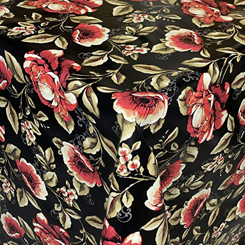KEVKUS Wachstuch Tischdecke P3013-1 rote Rosen auf schwarz eckig rund oval (Rand: Paspel (mit Kunststoffband), 140 x 200 cm oval)