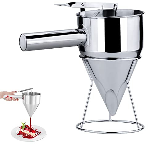 Edelstahl Teig Spender, Stainless Steel Baking Funnel, Batter Trichter, Edelstahl Teigportionierer, Kuchen Desserts Kochutensilien mit Rack, für Home Kitchen Bäckerei