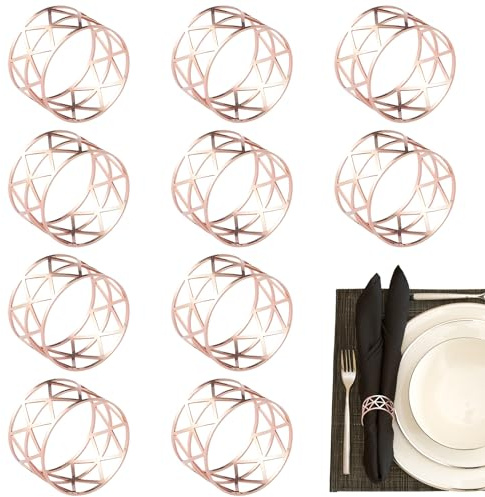 10 Stück Serviettenringe Roségold,Hollow Out Metall Serviettenringe,Gold Universal Serviettenringe Set,für Hochzeitsfeier Abendessen Jubiläum Tischdekoration (Roségold)