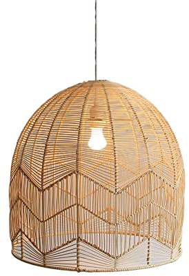 MTDYD Half-Open Bamboo Chandelier, Arc-Shaped Rattan Art Hanging Light, Ceiling Pendant Lamp, E27 Lamp Holder, Lighting Fixture for Restaurant and Farmhouse Decoration