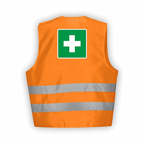 Fassbender-Druck WARNWESTEN - Sicherheitsweste ORANGE Warnweste nach EN ISO 20471 zertifiziert - Warn Weste für ERSTE HILFE - Unisex mit hochwertigem Reflektorstreifen (ORANGE I M/L I 3er Set)
