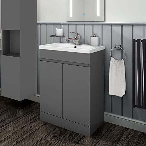 Biubiubath 500mm Vanity Unit with Basin Floor Standing Matt Grey Storage Cabinets 2 Doors