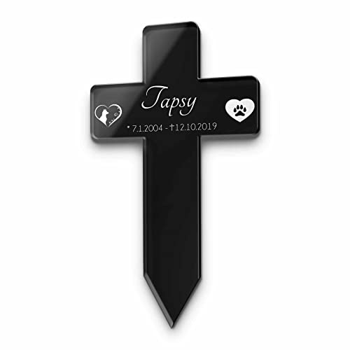 Grabkreuz für Tiere mit individueller Gravur - personalisierter Grabschmuck Hund Katze - Grabstecker Tier in Kreuz Form als Andenken - große Motivauswahl! - wetterfest für Tiergrab Grab (Mit Motiven)