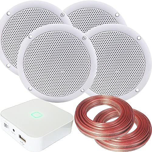 Loops 80W Speaker System - Compact WiFi Stereo Mini Amplifier - 4x 80W Moisture Resistant Stereo Bathroom Ceiling Speaker Kit - App Controlled Wireless Music Streaming Amp