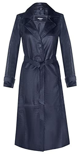 Infinity Leather Klassischer Trenchcoat aus Schwarzem Leder in Voller Länge für Damen Schwarz