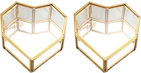 KVSERT 2 x Schmuckschatulle, herzförmig, geometrische Glas-Ringschatulle, , einzigartig, für Hochzeiten, Schmuckkästchen