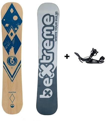 BEXTREME Tabla Snowboard Fluctus 151cm con Fijaciones SP Private. Snow Freeride Freestyle Doble Camber Carving Ecologico de Bambu y Madera para Hombre y Mujer (Fijaciones SP Private M)