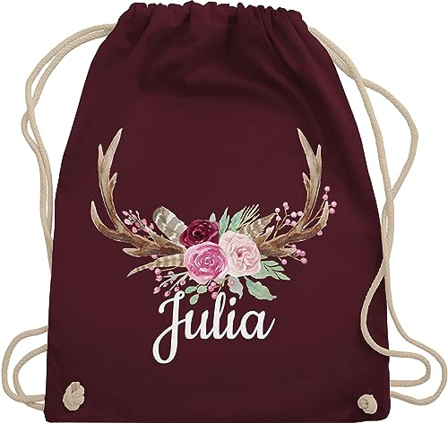 Turnbeutel Rucksack - Kompatibel Oktoberfest - Geweih mit Name - Unisize - Bordeauxrot - trachtenrucksack oktoberfest-tasche trachten hirsch beutel trachtenrucksäcke bayrisch stoffbeutel