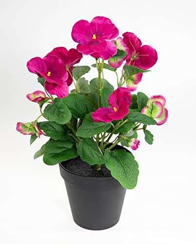Seidenblumen Roß Stiefmütterchen 30cm im Topf FT Kunstpflanzen künstliche Veilchen Blumen Kunstblumen (Fuchsia-pink)