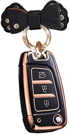 ontto Autoschlüssel Hülle Passt für Hyundai Elantra Solaris Tucson I30 I30n I35 I40 Kona Genesis Santa Fe Azera Verna Schlüsselhülle Silikon Schutzhülle Schlüsselanhänger Schlüsseletui-Schwarz