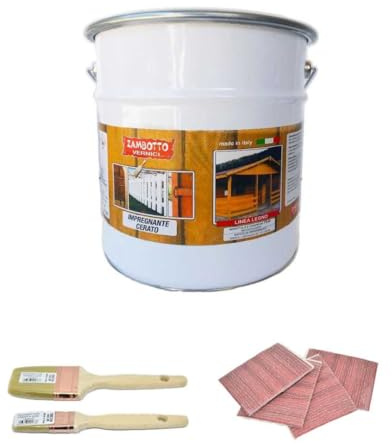 ZAMBOTTO VERNICI KIT carta e pennelli + Impregnante cerato a solvente per legno interni ed esterni in varie colorazioni FORMATO 1 LITRO (122 - Pino)