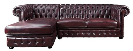 Vente-unique Chesterfield Ecksofa Brenton, 100% BÃ Â ÂÂ Ã Â ÂÂ ffelleder ? Burgunderrot ? Linke Ecke