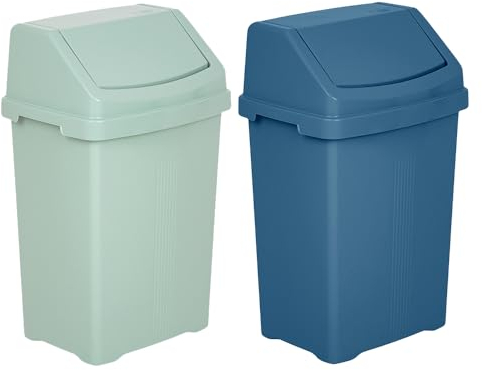 JMS we create smile (Set of 2 25L Litre Navy + 25L Litre Silver Sage Plastic Swing Bin with Swing Lid - Waste Rubbish Trash Bin/Refused Dustbin for Home Kitchen & Office