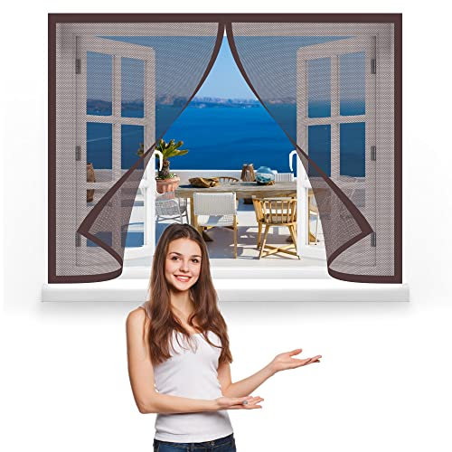 Fliegengitter Fenster 125 x 145 cm, Insektenschutz Insektenschutzgitter Terrassentür, Auto Schließen Magnetische Adsorption für Alle Fenster, Braun