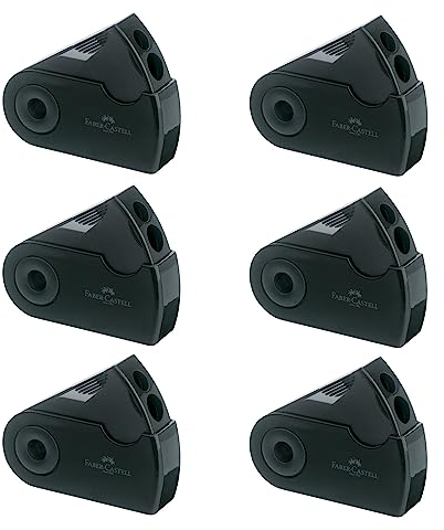 FABER-CASTELL 205054 - Doppelspitzer Sleeve, 6 Stück, Anspitzer mit Behälter für Blei- und Buntstifte