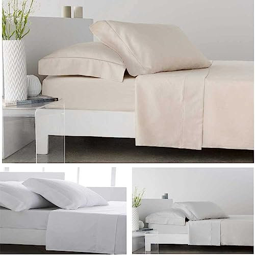 COTTON ARTean Juego de sábanas 90x190/200 Saten algodón Egipcio 400 Hilos LOREA beige 3 piezas: Encimera, 1 Funda de Almohada, Bajera Ajustable
