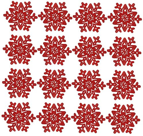 BESTonZON Filzuntersetzer Weihnachten 16 Stück Runde rutschfeste Untersetzer 10cm Rote Schneeflocken Tassenmatten Wärmedämmung Tischdekoration für Getränke und Abendessen