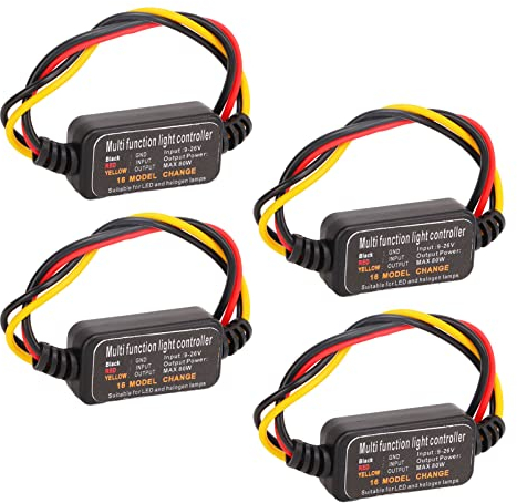 Vomeko Lot De 4 Clignotants De Feux Stop LED – Contrôleur Stroboscopique DC9-26 V Pour Voiture Et Moto, Flash Réglable Avec 16 Modes, Module Stroboscopique LED Universel.