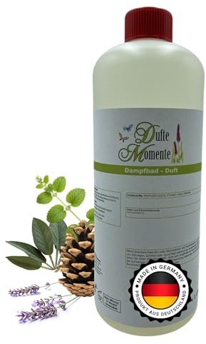 Dufte Momente Dampfbad Duftkonzentrat Allgäuer Bergkräuter 1 Liter – harmonischer Kräuterduft mit Zirbe, Lavendel, Salbei, Melisse – für Dampfbäder, Verdampferanlagen, Dampfduschen – Made in Germany