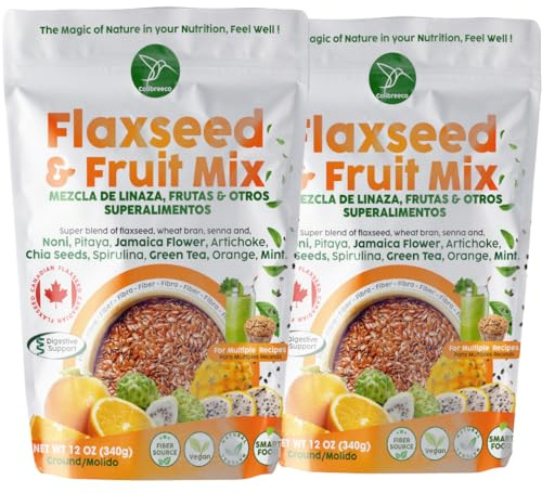 Colibreeco, Ground Flaxseed & Fruit Mix, Orange & Mint Flavor, 12 Oz (Pack of 2), Ground Flax Seeds, High in Natural Fiber & Omega-3, Plant-Based Nutrition, Vegan & Gluten-Free - Linaza Natural.