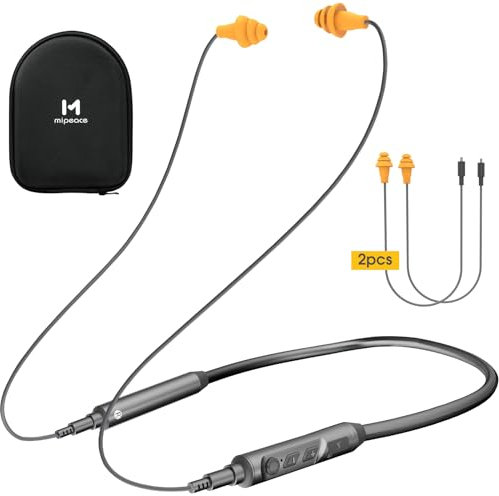 MIPEACE Bluetooth Earplug Headphones, Neckband Ear Protection Work earbuds-29db Noise Reduction Safety Headphones with Replacement Buds,19+Hour Battery for Lawn Mowing DIY (Grey)