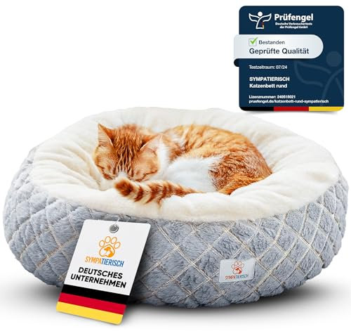 Katzenbett [beruhigende Wirkung] - Rundes, flauschiges Kissen für deine Samtpfote - Katzenkissen, Katzen-Körbchen, Kuschelbett waschbar, Katzenschlafplatz-Bettchen, Katzenbettchen | 55x55x20 cm