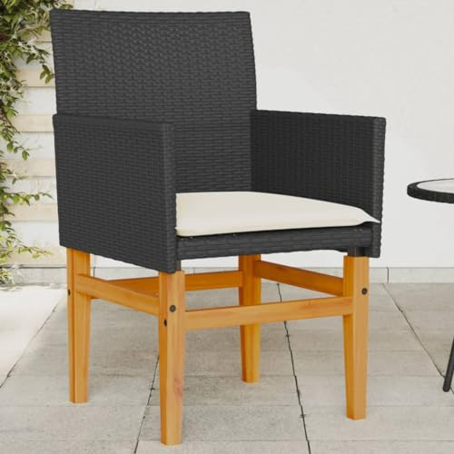 JUDYY Gartenstühle mit Kissen 2 STK. Schwarz Poly Rattan Massivholz, Gartenmöbel, Terrassenstühle, Balkon Sessel, Balkon Stühle, Balkonstuhl, Garten Stühle Für Draussen - 368714