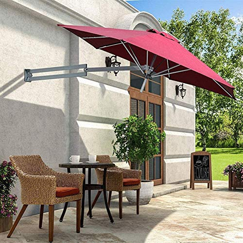 NSTVVEE Parasol de Jardin à Support Mural, Grand Parasol, Parasol inclinable en Porte-à-Faux, Protection Solaire Uv50, pour Balcon, Jardin extérieur de Vacances, 7 Pieds/8 Pieds (Vin Rouge
