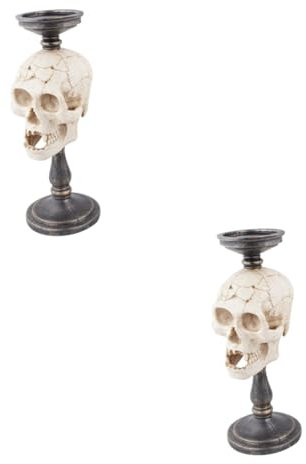 PRETYZOOM 2 STK Schädel Kerzenhalter Halloween-Party-Requisiten Wandlampen Kandelaber Esstisch Kerzenhalter Menschliches Schädelmodell Schreckliche Dekoration Leuchter