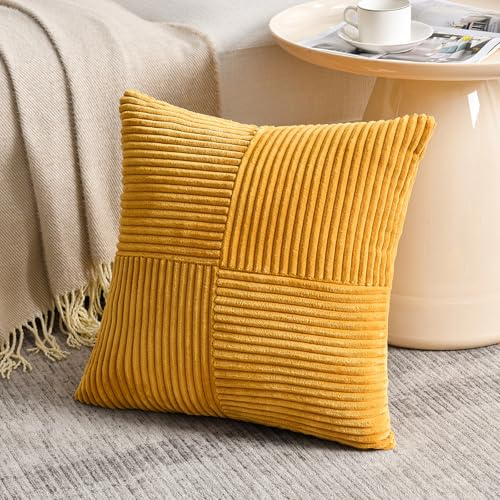 FDTERN 1 Stück Gelb Kissenbezug 40x40 cm Weich Kordsamt Kissenbezüge Kissenhülle Dekokissenbezug Sofakissen Dekokissen Boho Deko für Sofa Schlafzimmer Wohnzimmer Balkon (Ohne Kissenfüllung)