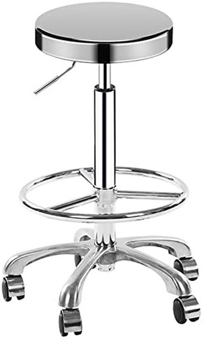 QZQJUILU Drehhocker mit Rollen, Barhocker, runder Hocker aus Edelstahl, Schönheitssalon, Labor, Fließband, Produktion, Werkstatt, Personalstuhl mit Universalrollen