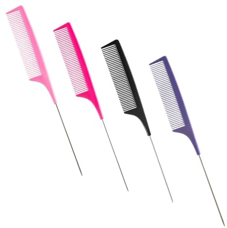 4-Piece Anti-Static Hair Comb Set – Fine Tooth, Steel Pintail, Highlight, and Teasing Combs | Heat Resistant Salon Tools for Men and Women