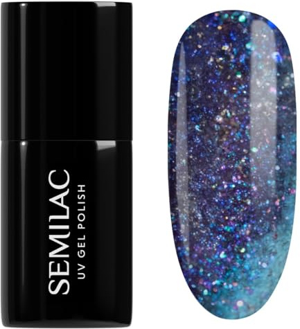 Semilac UV Nagellack 826 Virtual Blue 7 ml – Cat Eye Effekt, violett-pinker Schimmer & kosmischer Glanz – Galaxy Flash Kollektion