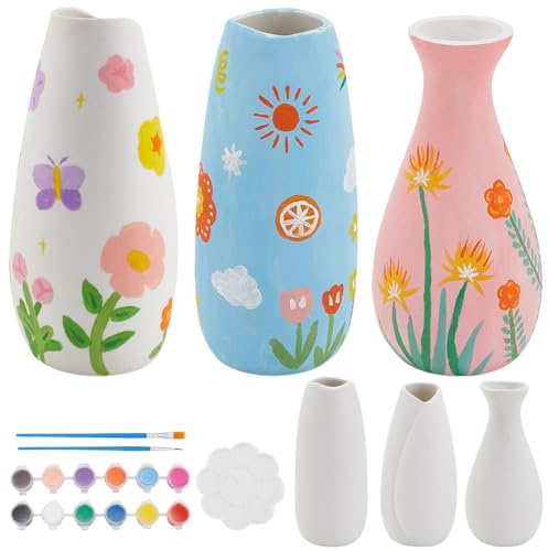WEBEEDY 3 Größen Keramik Vasen Bemalen Set Vase zum Bemalen für Erwachsene | malen sie ihre eigenen keramik vase;keramik töpfe paint kit;für erwachsene anfänger;wohnzimmer esstisch dekor;geschenk