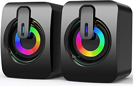 DUOBAGMA PC-högtalare, USB-datorhögtalare 2.0 stereospelhögtalare med coola LED-lampor för PC dator stationär bärbar dator smartphone
