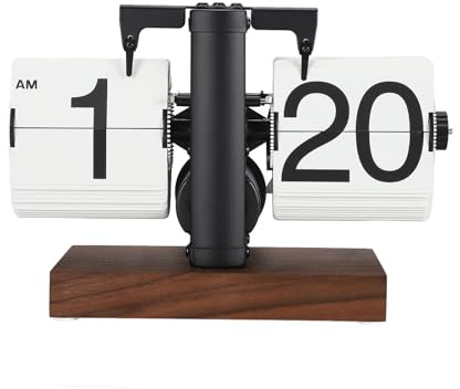 Orologio Digitale Flip-Clock 12 Ore Singoletto Grandi Numeri Automatico Retrò Orologio Pieghevole Meccanico Base in Legno per Soggiorno