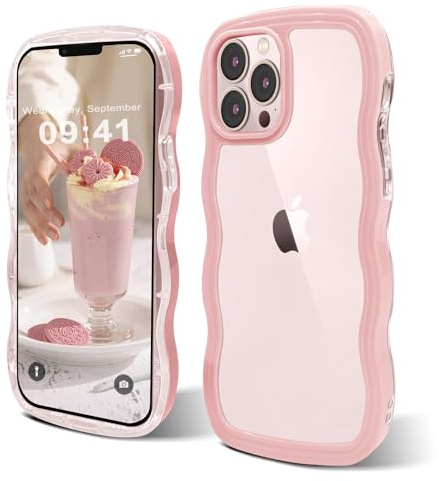 ORDA Case for iPhone 14 Pro Max Case,Cute Wave Frame Curly Shape for iPhone 14 Pro Max Phone Case Shockproof Hard PC Phone Cover for Women and Girls Compatible for 6.7 Pink
