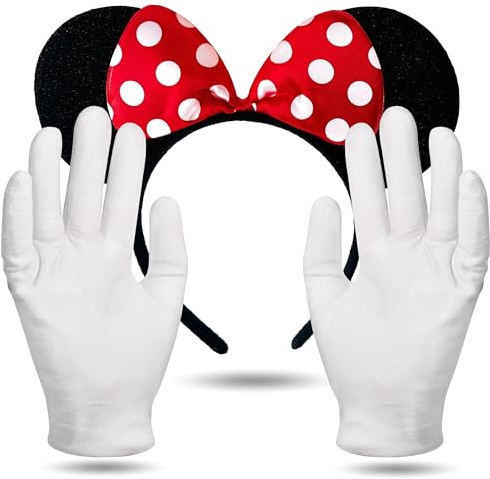 Set of 2 Mouse Ears - Minnie Mouse Costume Set with Ears and Gloves for Women for Fancy Dress & Carnival