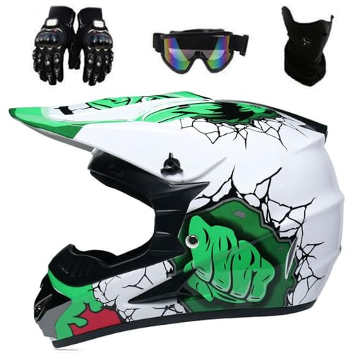 MTB Helm Fullface Kinder Motorradhelm Erwachsene Motorrad Downhill Integralhelm für Downhill Offroad Enduro Scooter mit Schutzbrille/Maske/Handschuhen DOT Genehmigt(#B2,L(56-57cm))
