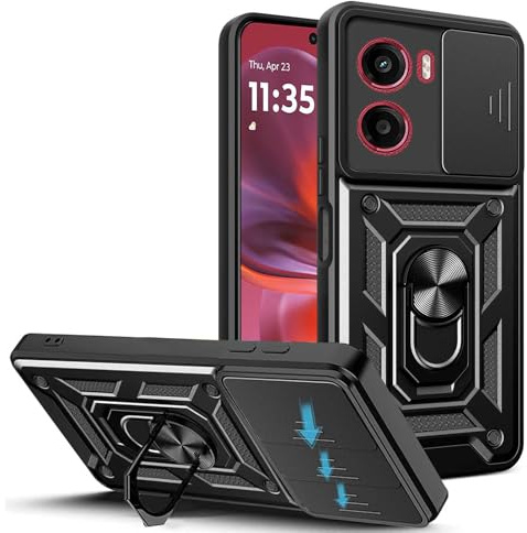 JDXHFF Negro Funda para Motorola Moto G05 4G / Moto E15 4G (6.67) Carcasa | PC Dura y Suave TPU Caso Silicone con Giratorio de 360° Soporte Cubierta Case Black