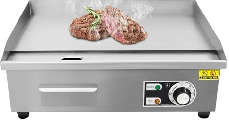 3000W Kommerzieller Elektrogrill 55 x 30 cm halbflacher Arbeitsplattengrill, Edelstahl Restaurantgrill aus Fleisch, Steak, Pfannkuchen, Präzise Temperaturregelung 50-300°C