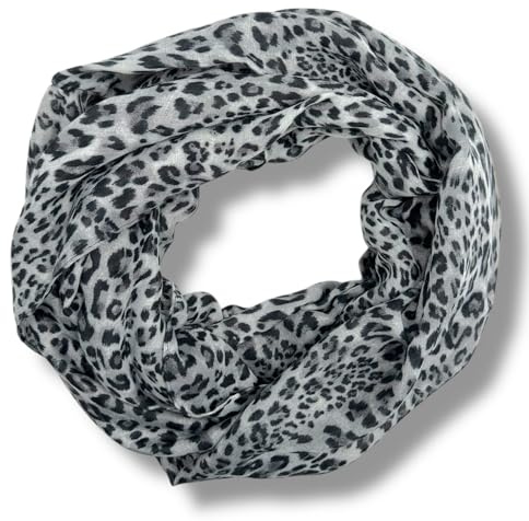 Ziona Loop halsduk damer leopardtryck halsduk vår leopardmönster duk sommar, svart-grå, XXL