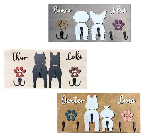 Bocheng Personalisierter Haustier-Leinenhalter mit Namen, 3D-Hunde-Schlüsselhalter für Wand, Kinder, Handtücher, individuelle Bauernhaus-Wanddekoration (15 x 40 cm)