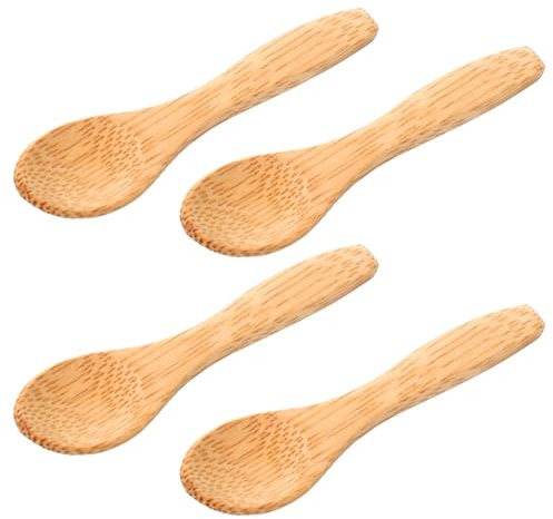 4 Pcs Bamboo Spoons, Small Wooden Spoons Tiny wood Teaspoon for Serving Kitchen, Handmade Tiny Wooden Spoon for Jars Sugar Coffee Creamer Honey Spices