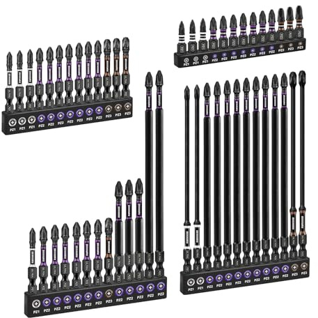 Geinxurn 52pcs Impact #1#2#3 Pozidriv Screwdriver Bits Set, 25/50/75/150 mm (PZ1/PZ2/PZ3) Magnetic S2 Steel Cross Driver Bits Set and 1pc Impact Bit Holder with Color Coded Base