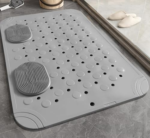 WRENYZK Shower Mats for Inside Shower with Foot Massage，Wet Floor No Slip Mat with Strong Suction Cup and Drain Holes for Elderly & Kids Bathroom，Children's Bath Mats non Slip (1, grey)