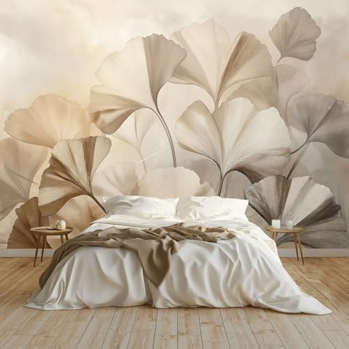 Générique Papier Peint Intissé Feuille De Ginkgo Abstraite Panoramique Papier Peint 400x280 cm pour Salon Chambre Décoration Murale pour Adolescents et Enfants Murale