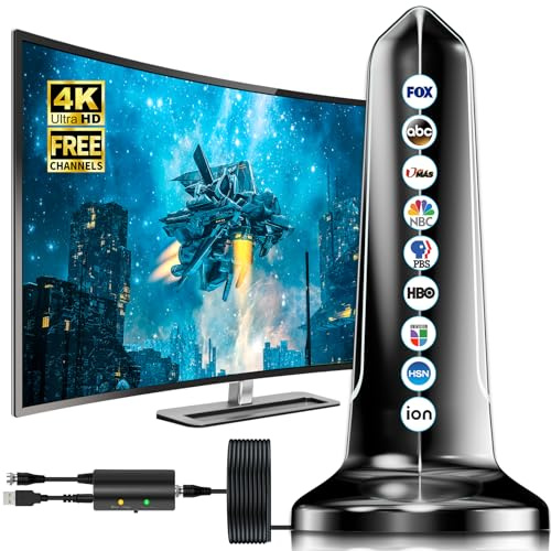 2025 Digital Antenna for Smart TV, 1900+ Mile Range, TV Aerial for Indoor and Outdoor Local Channel Antennas with Amplifier, Support 4K 1080p HDTVs, Thick Coaxial Cable